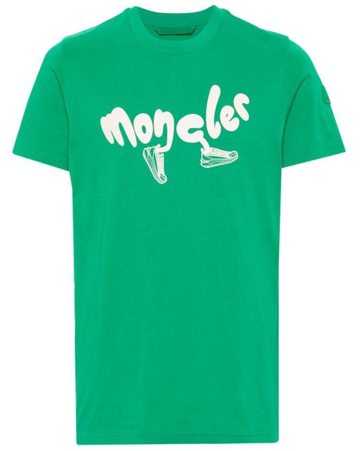 Moncler Green Logo-print Cotton T-shirt for men