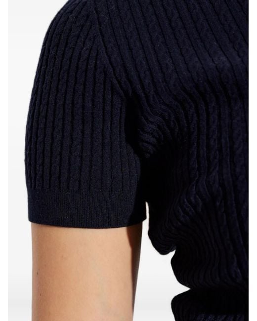 FRAME Blue Ribbed Short-Sleeved Sweater