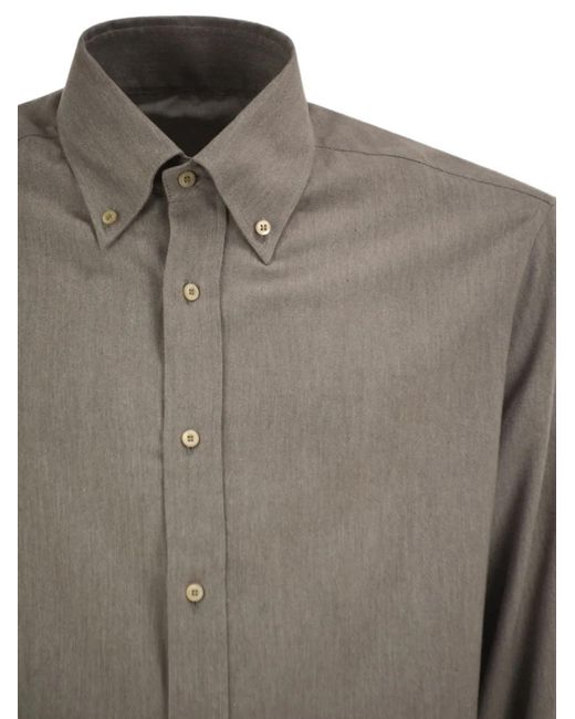 Brunello Cucinelli Gray Button-Down Box-Pleat Shirt for men