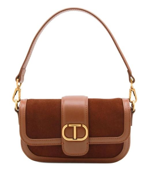 Twinset Brown Schultertasche Mit Logo-Schild