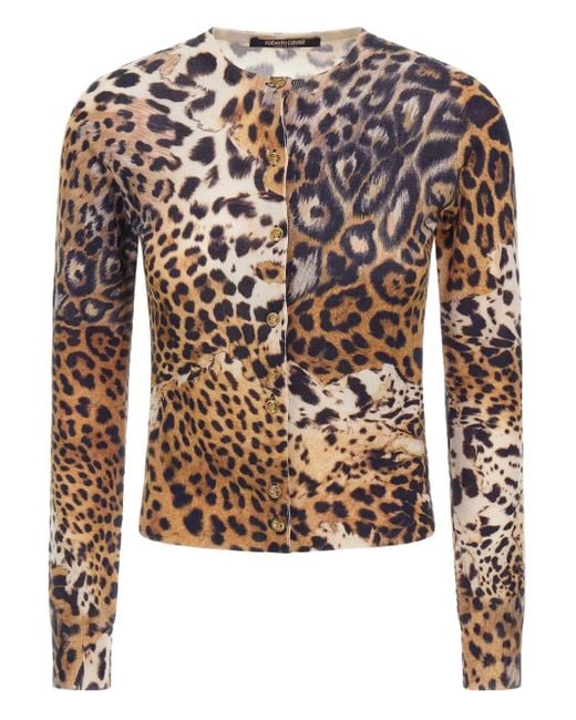 Roberto Cavalli Brown Malachite Print Cardigan