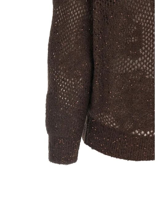 Brunello Cucinelli Brown Floral-Lace Sweater
