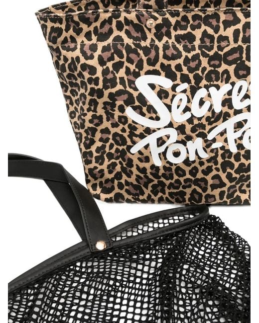 Secret Pon-pon Black City Leopard-Print Mesh Tote Bag