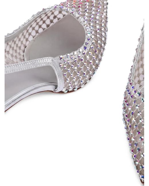 Le Silla White Crystal-Embellished Mesh Sandals