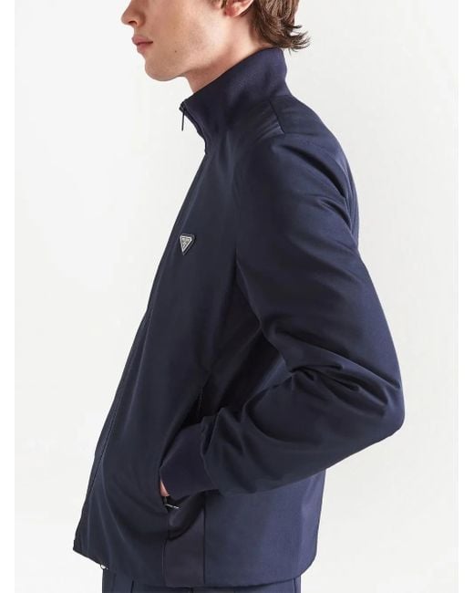 Prada Blue Triangle-Logo Zip-Up Jacket for men