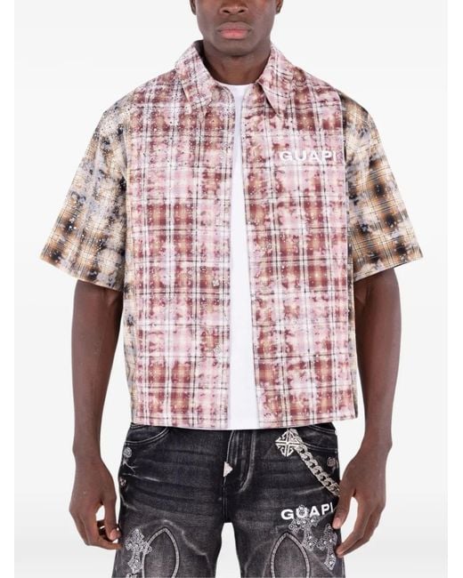 GUAPI Pink Eclipse Rhinestone-Embellished Plaid Shirt for men