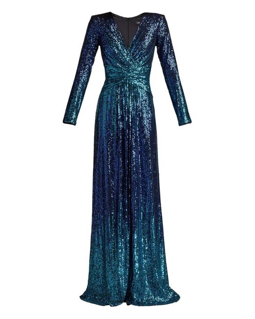 Tadashi Shoji Blue Evona Ombré Sequin Long-Sleeve Dress