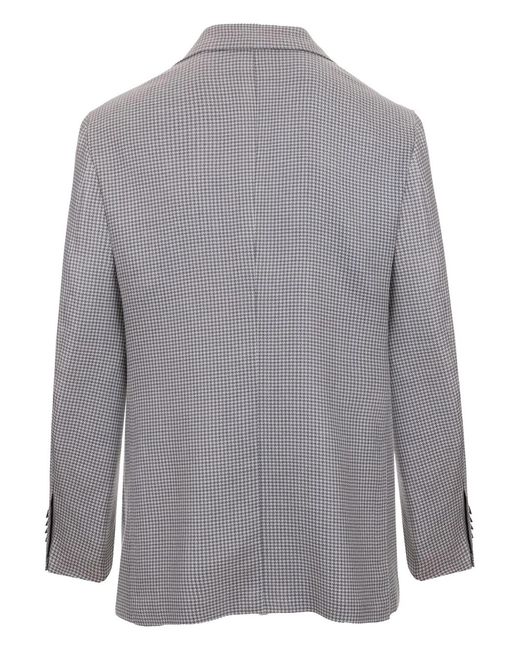 Kiton Gray Houndstooth Pocket Blazer for men