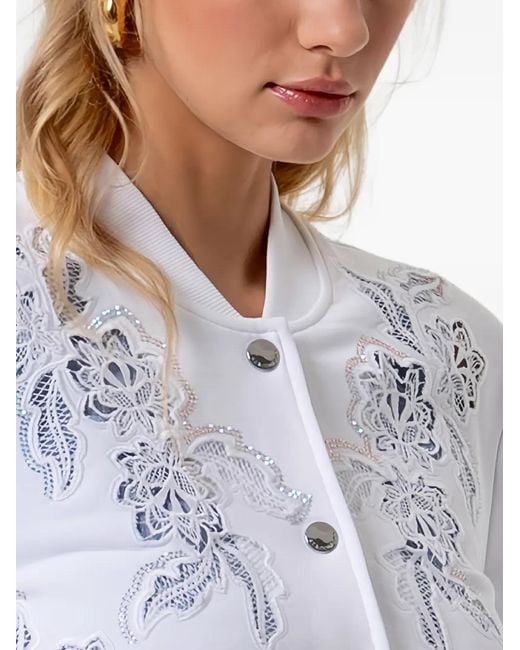 Fracomina Gray Embroidered Lace-Panel Bomber Jacket