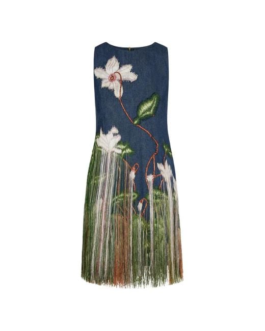 Oscar de la Renta Blue Fringe-Detail Mini Dress
