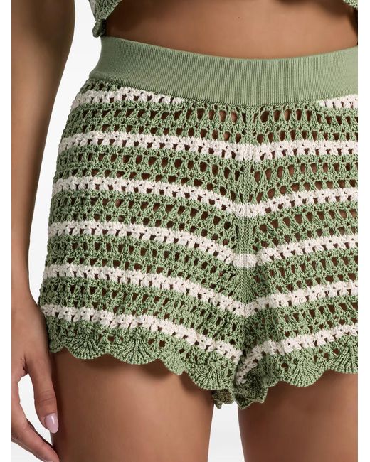 Alice + Olivia Green Bobbi Crochet-Knit Striped Shorts