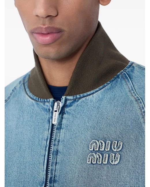 Miu Miu Blue Rib Trims Logo Denim Jacket for men