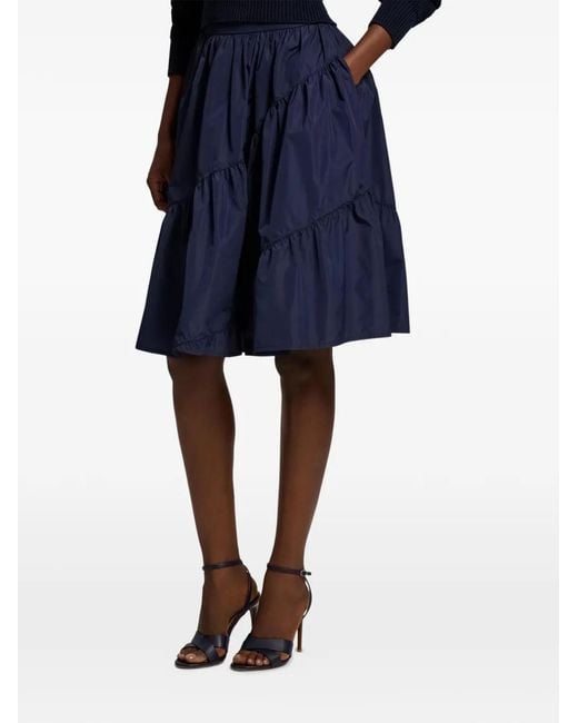 Ralph Lauren Blue Kyle Diagonal-Seam Shirred Midi Skirt