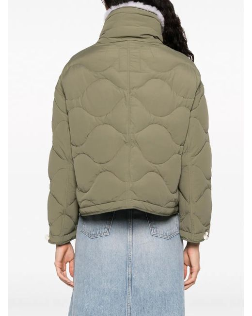 Yves Salomon Green High-Neck Quilted Jacket