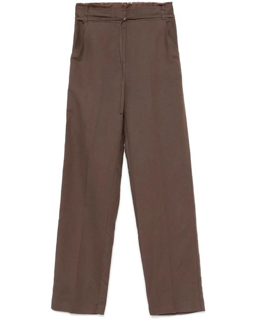 Patrizia Pepe Brown Frayed-Detailed Trousers