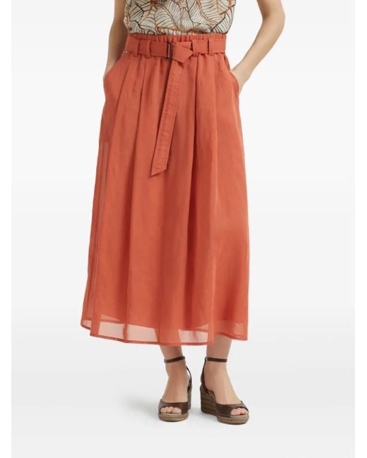 Brunello Cucinelli Red Belted Midi Skirt