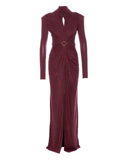 Elisabetta Franchi Purple High-Neck Gathered Maxi Dress