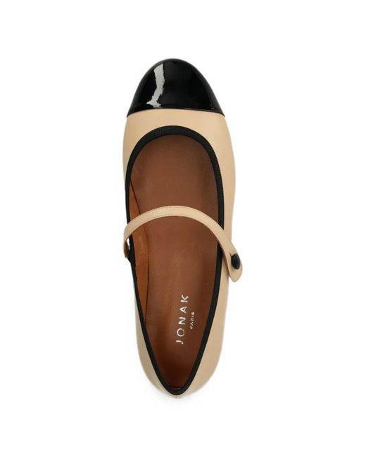 JONAK PARIS White Patent-Toe Mary Jane Ballet Flats