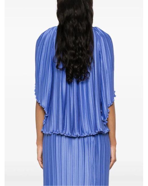 Lanvin Blue Charmeuse Plissé Top