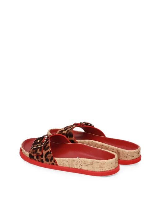 Premiata Red Leopard-Print Buckle-Detail Slides
