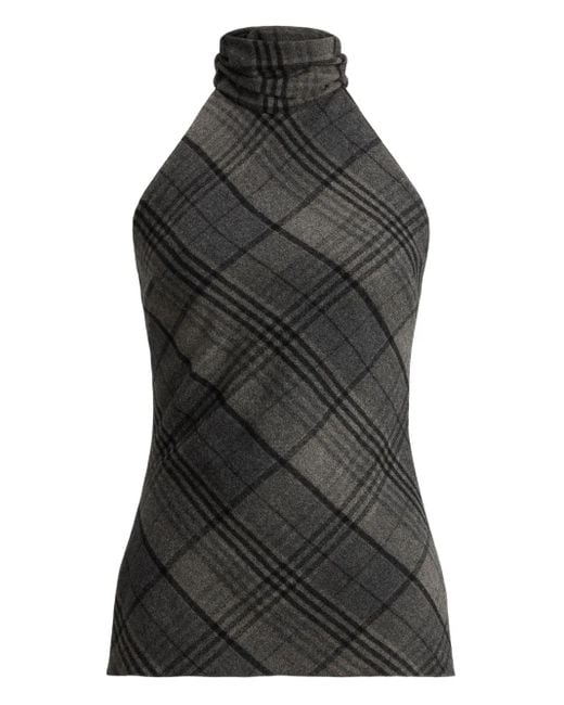 Ralph Lauren Black Plaid Mock-Neck Halter Top