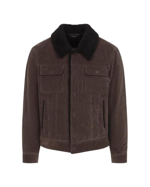Tom Ford Brown Shearling-Collar Corduroy Jacket for men