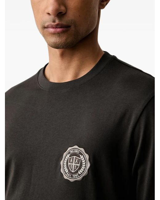 ARMANI EXCHANGE Black Logo-Detail Long-Sleeved T-Shirt for men