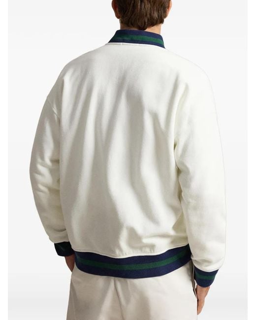 Polo Ralph Lauren White Relaxed Fit Fleece Baseball Jacket for men