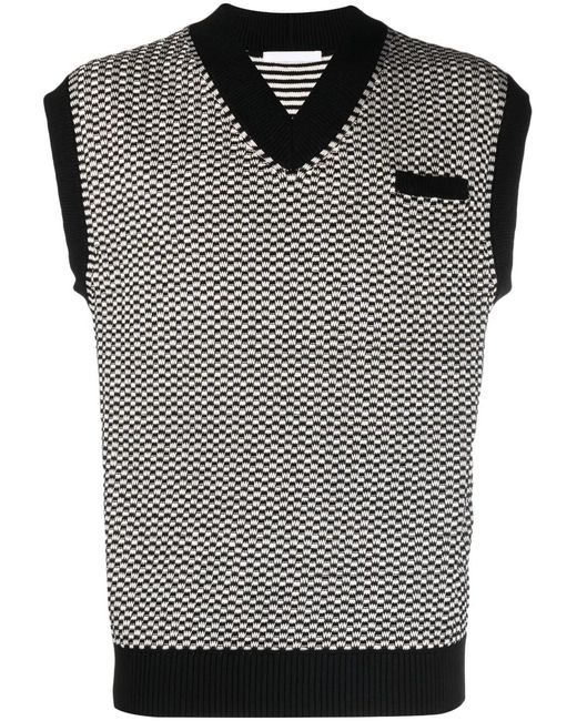 Helmut Lang Gray Checked V-Neck Sweater Vest for men
