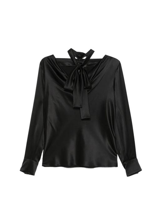 Max Mara Black Soft Silk Blouse With Buttoned Cuffs And Neck Scarf