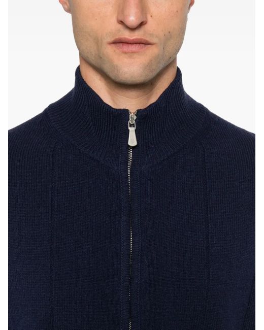 Cardigan A Coste Con Zip di Eleventy in Blue da Uomo
