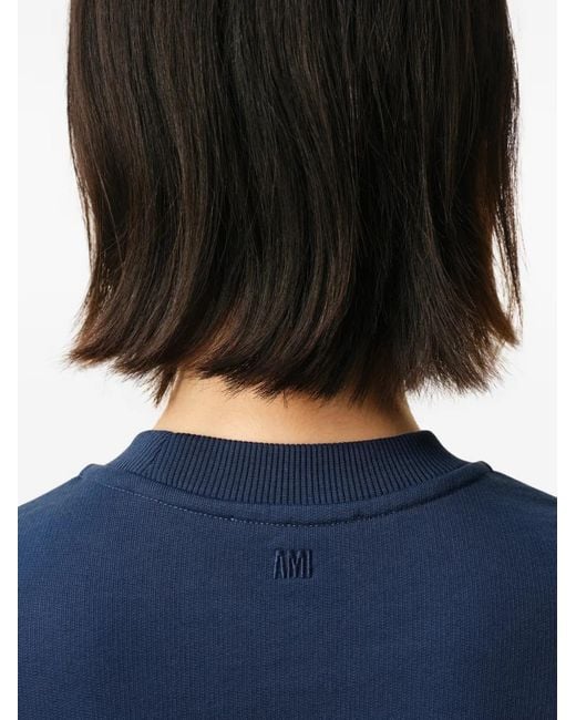 AMI Blue Cotton Ami De Coeur Cropped Sweatshirt
