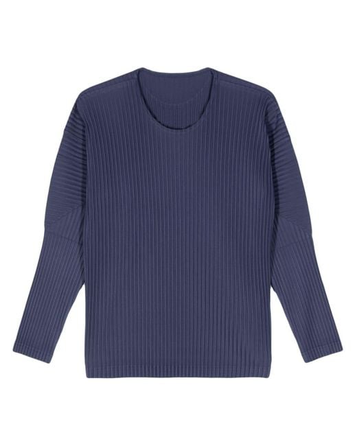Homme Plissé Issey Miyake Blue Pleated Long Sleeve T-shirt for men