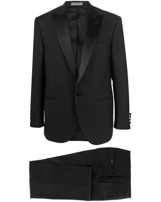 Corneliani Black Peak Lapel Single-Breasted Virgin-Wool Suit for men