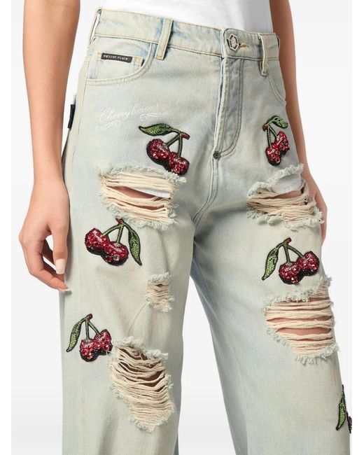 Vaqueros Cherries Destroyed Philipp Plein de color White