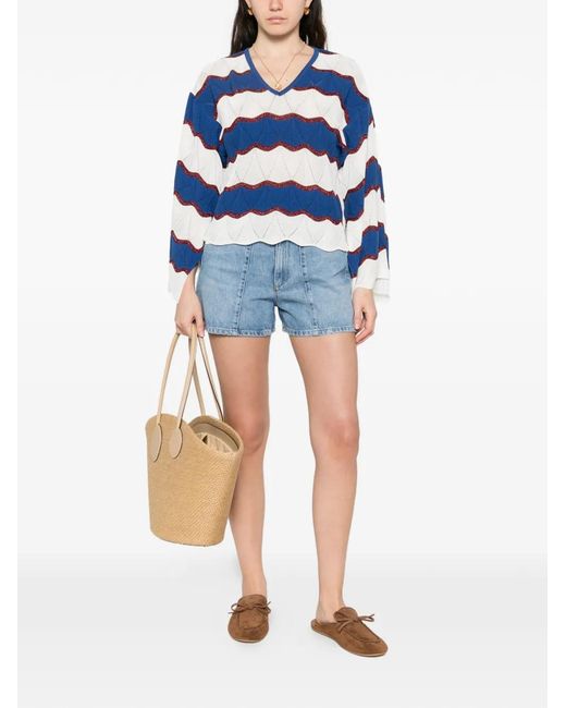 LaDoubleJ Blue Wave-Pattern V-Neck Sweater