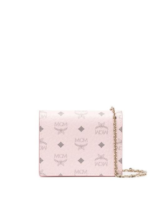 MCM Pink Visetos Chain Strap Wallet