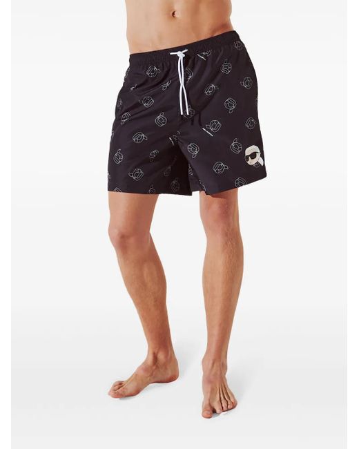 Karl Lagerfeld Blue Ikon All-Over-Print Swim Shorts for men