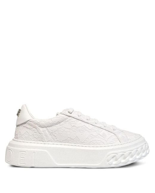 Casadei White Off Road Lace-Effect Chain-Trimmed Sneakers