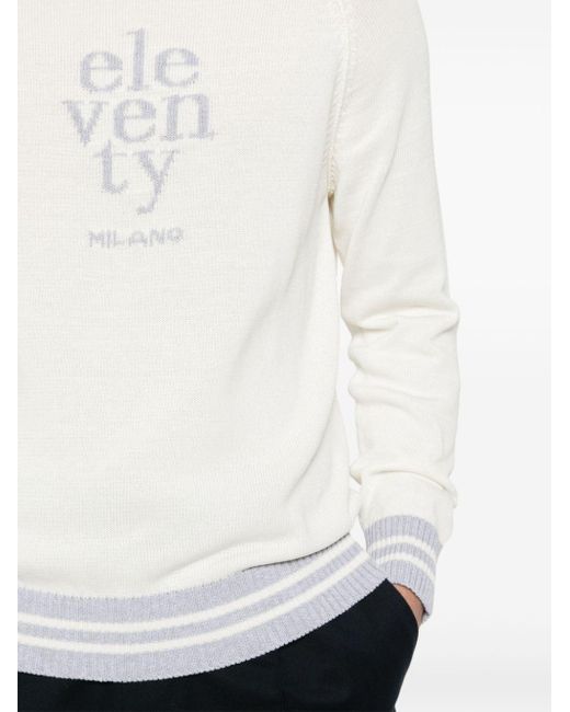 Eleventy White Embroidered-logo Knitted Jumper for men