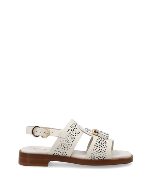 Frau White Tassel-Detail Perforated Sandals