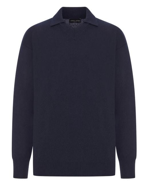 Roberto Collina Blue Polo-Neck Wool Sweater for men