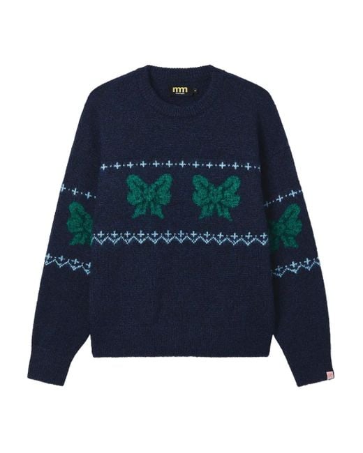 Mini Cream Blue Intarsia-Knit Sweater