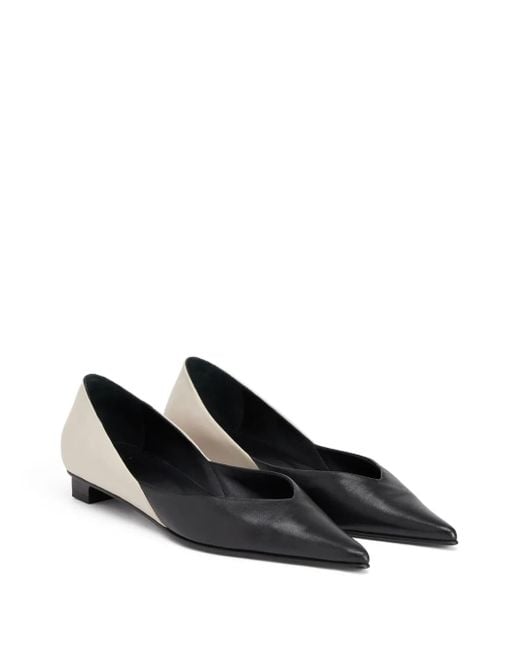 AMI Black Pointed Flat Leather Pumps