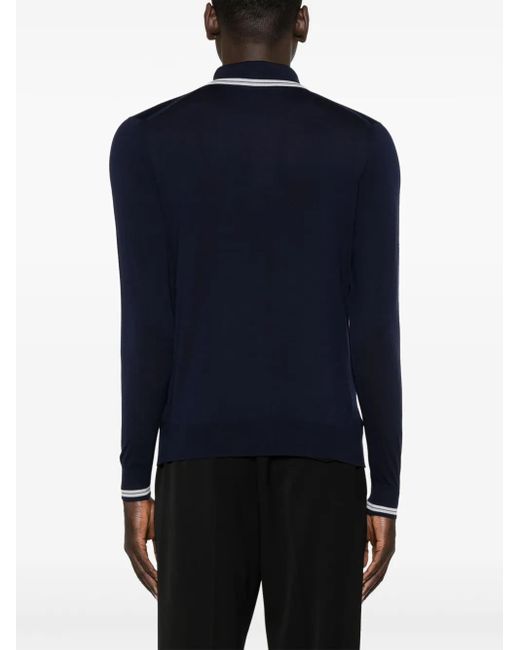 Kiton Blue Knitted Wool Polo Shirt for men