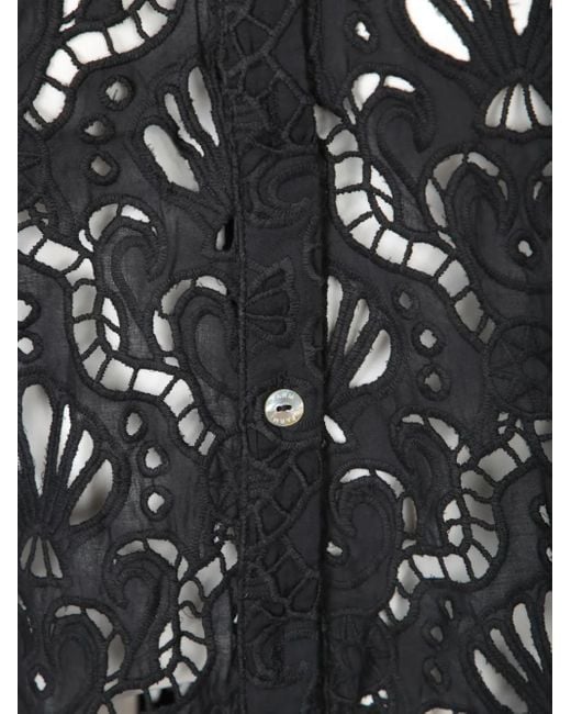 Farm Rio Black Openwork-Design Button-Up Top