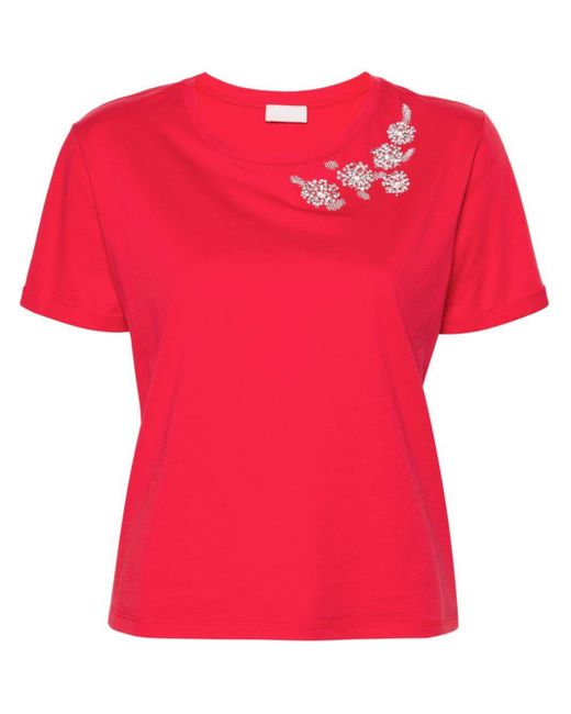 Liu Jo Red Rhinestone-embellished Cotton T-shirt