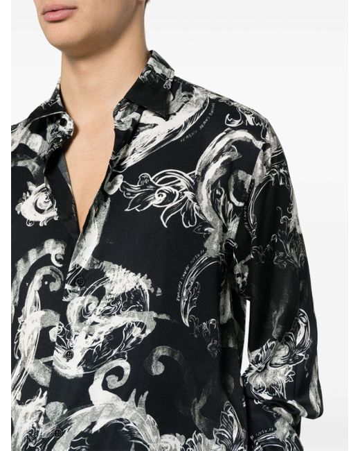 Versace Gray Watercolour Baroque-Pattern Shirt for men