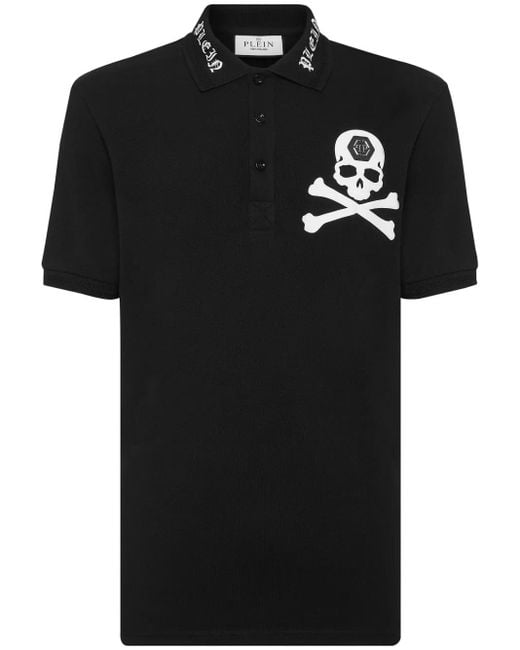 Philipp Plein Black Skull-Print Cotton Polo Shirt for men