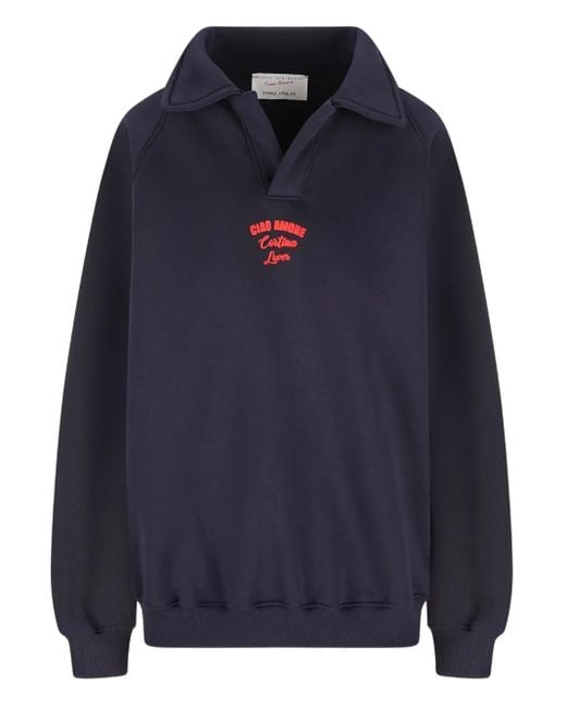 Giada Benincasa Blue Besticktes Oberteil mit Polokragen